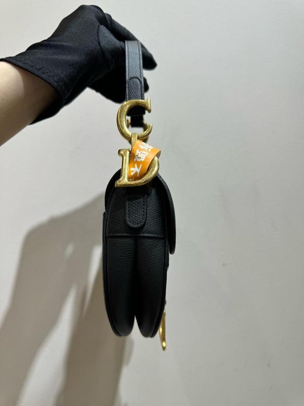 Pre-owned Christian Dior Leather Shoulder Bags Preloved Dior Saddle Black Small w Strap 108523