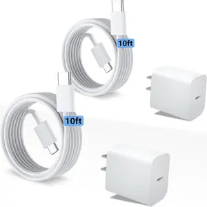 iPhone 15 16 17 Charger Fast Charging 10ft, USB C Chargers for Apple iPhone iPad Pro/Air/A16/10th/Mini 6 7 A17 Pro, Type C Fast Charging Block & 10-ft C to C Cable 2Pack
