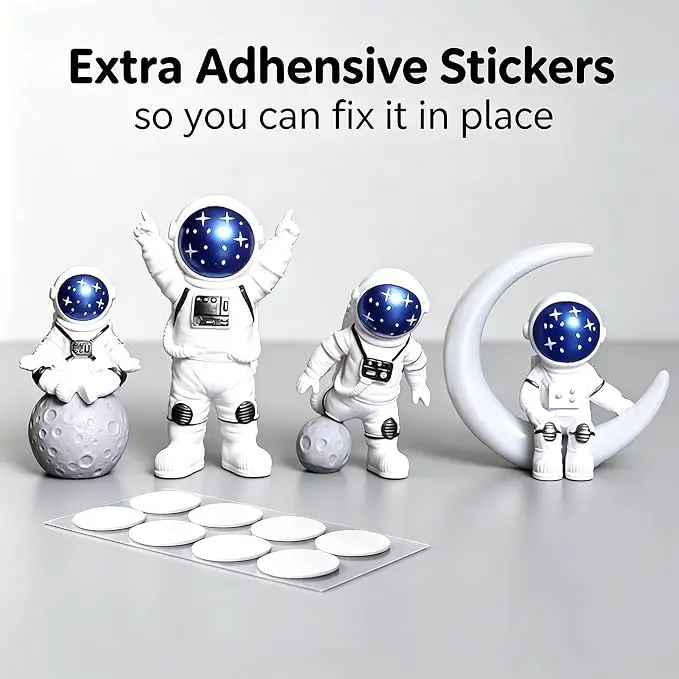 4‑Pcs Astronaut Figurine Set, Resin Spaceman Figure Ornaments, Cute Cosmonaut Desktop Decor for Home Shelf Display, Cake Topper, Space Theme Party Tabletop Decoration Kids Gift