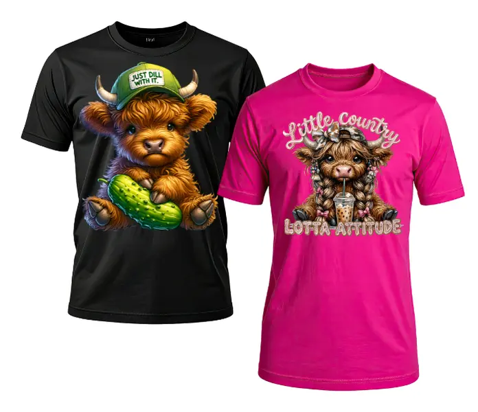 Highland Cow TWO SHIRTS Grab-bag Cute Graphic tee Crewneck