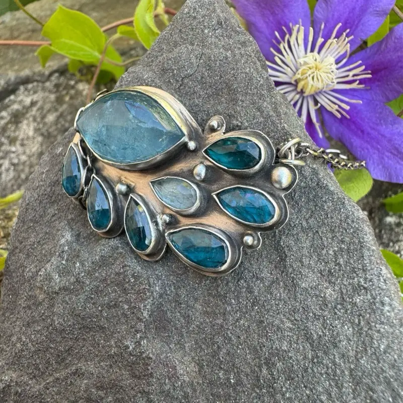 Blue Kyanite and Aquamarine Necklace in Sterling Silver