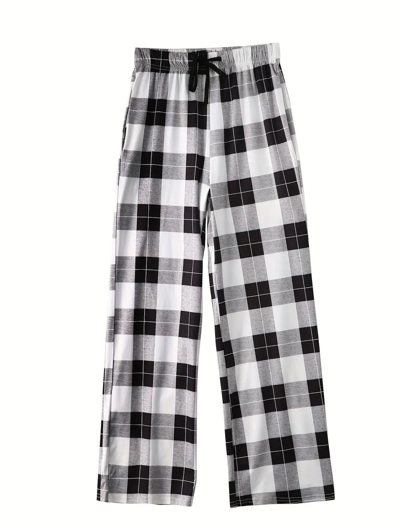 Women's Plaid Print Drawstring High Waist Wide Leg Pants, Casual Loose Soft Elastic Waist Trousers for Fall & Winter Daily Wear Outdoor Lounge, Pants