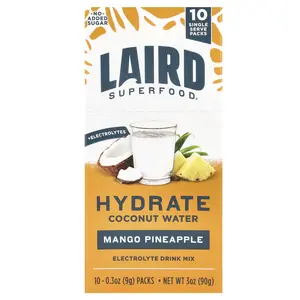 Laird Superfood Hydrate Coconut Water, Electrolyte Drink Mix, Mango Pineapple, 10 Single Serve Packs, 0.3 oz (9 g) Each