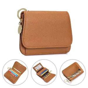 Women's Small Trifold Wallet, PU Leather Travel Cash Pouch Card Holder with Zipper Pocket, 6 Card Slots, ID Window, Slim Portable Coin Purse for Daily Use