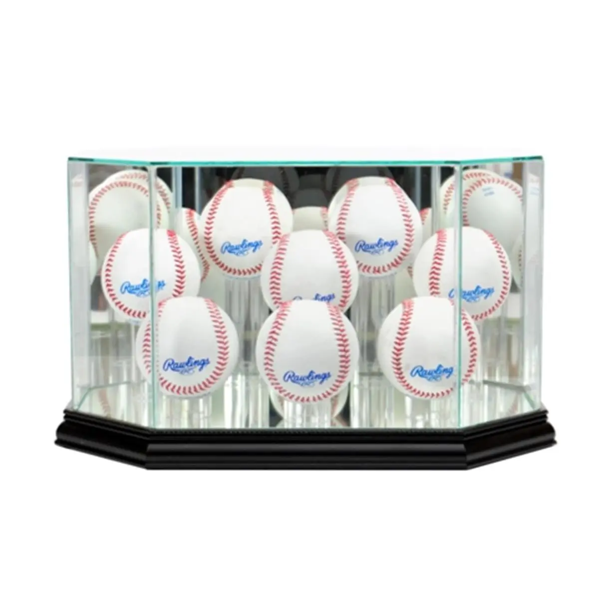 212 MAIN Black Octagon 8-Baseball Display Case - Real Wood Molding, UV Protected, Mirror Finish, Autograph Showcasing, Multiple Ball Capacity