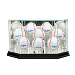 212 MAIN Black Octagon 8-Baseball Display Case - Real Wood Molding, UV Protected, Mirror Finish, Autograph Showcasing, Multiple Ball Capacity