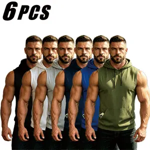 Men’s workout hooded tank tops, bodybuilding muscle cut-off T shirts, sleeveless gym hoodies—breathable summer sportswear for exercise