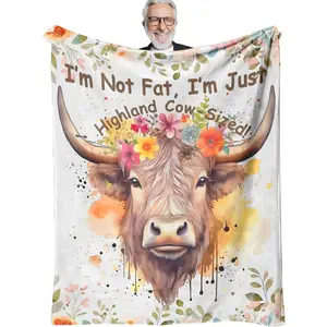 Funny Highland Cow Blanket Gift, Cozy Farmhouse Throw for Couch & Bed, Rustic Western Home Decor, Highland Coo Art for Animal Lovers, Birthday Christmas Mother’s Day