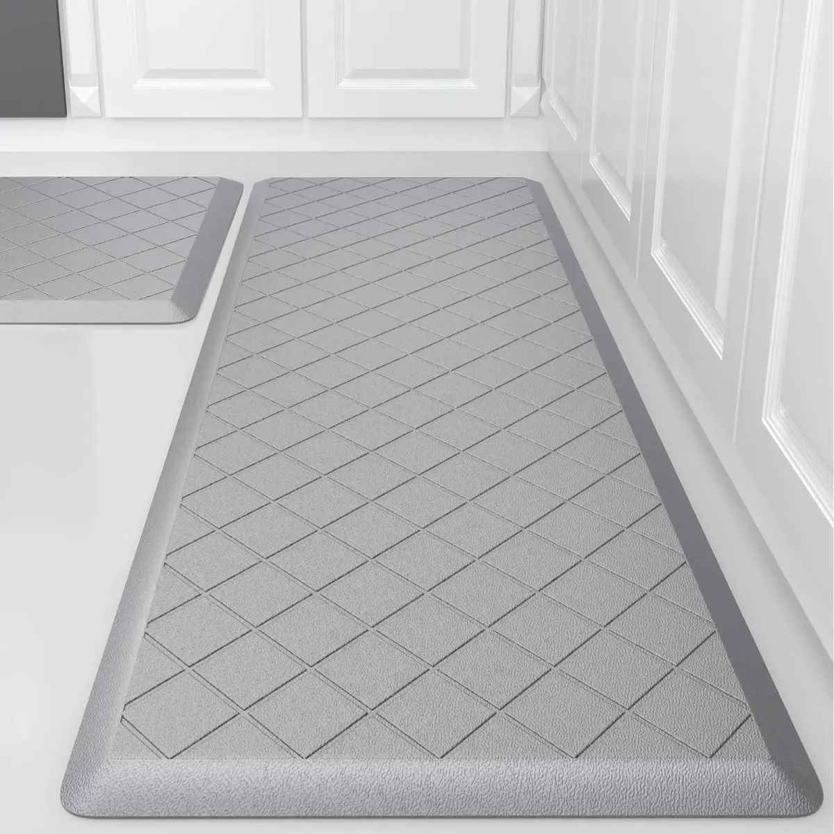 Cushioned Kitchen Mat 2 count, Anti  Kitchen Rugs, Heavy Duty Non-Skid,  Comfort  Kitchen Floor Mat for Home, Office, Sink, Laundry - Grey
