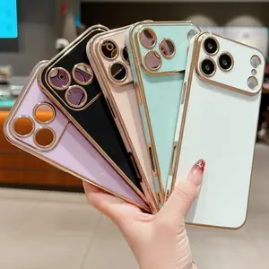 6D Solid color electroplated phone case for iPhone 17 16 15 14 13 Pro Max Plus Protection Protector,Soft exquisite Phone Protector Cover, Shockproof Casing，green black white purple pink Premium Retro fashion case