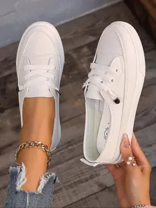 Korean Style Soft Lace-Up Flat Skate Shoes, Autumn Comfortable Versatile Casual Wear, Perfect for Dates and Dresses