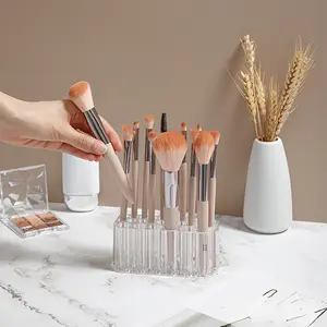 26-Hole Transparent Acrylic Makeup Brush Storage Cup, Vertical Multi-Compartment Pen Holder, Vanity Organizer