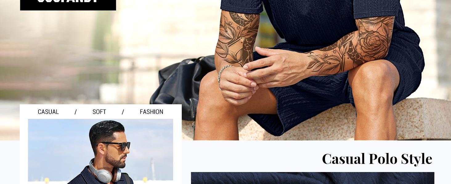 COOFANDY Men's 2 Pieces Outfits Casual Quarter Zip Polo Shirt and Shorts Set Athletic Jogging Summer Tracksuit