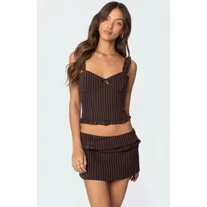 Edikted Women's Colleen Ruffled Pinstripe Corset