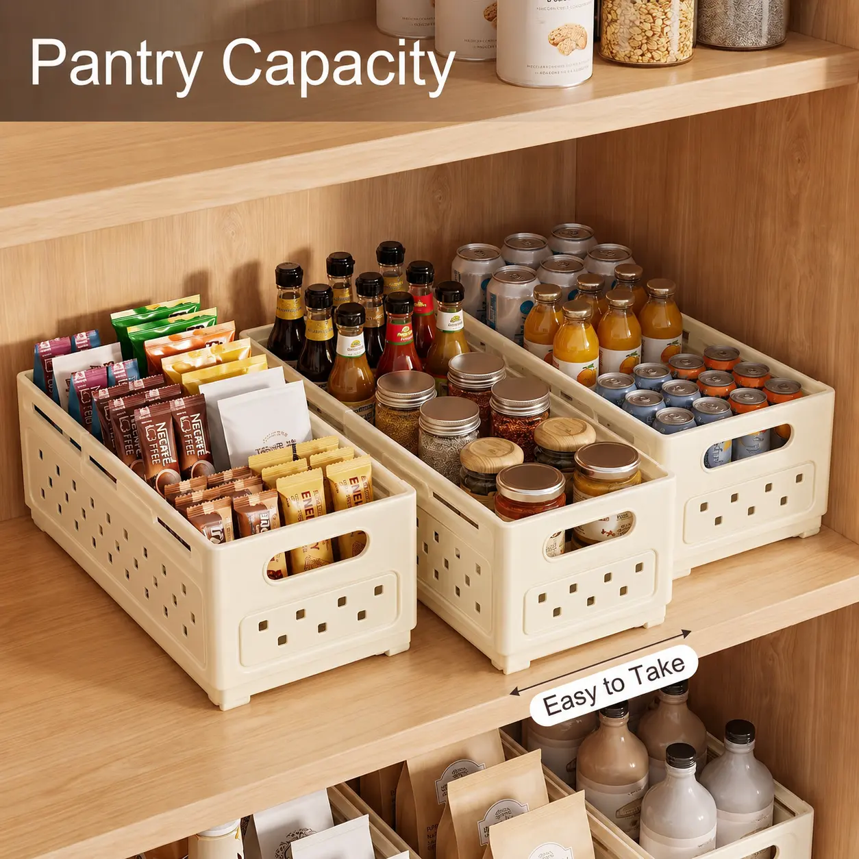 3Pcs Expandable Storage Baskets, Stackable Foldable Plastic Organizer Set, Kitchen Cabinet & Pantry Organizers For Kitchen Organization, Spices, Snacks & Kitchen Items, Apartment Essentials, Home And Kitchen