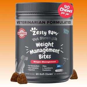 Zesty Paws Weight Management Bites for Dogs – Metabolism & Appetite Control with L-Carnitine, Fiber, Postbiotics & B Vitamins –  chews - 90 Count Supplements Pumpkin