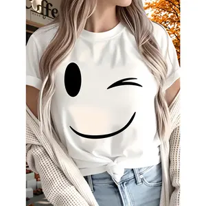 100% Cotton Casual Style T-Shirt Winking Smiley Face Minimalist Graphic Design For Funny Meme Lovers And Casual Wear Fans Perfect For Everyday Wear And Summer Season Ideal Gift For Smiley Face Admirers And Pop Culture Enthusiasts