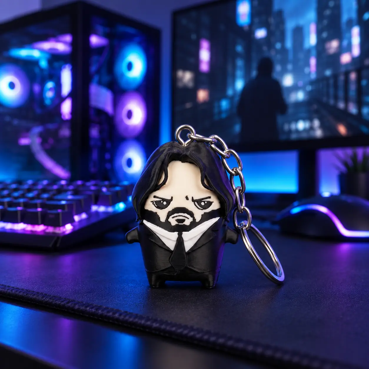 Black Suit 3D Printed Mini Character Keychain, 2.4 Inch PLA Bag Charm, Backpack Accessory