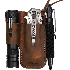 Handmade leather EDC storage bag, men's tactical tool cover, belt clip, multi-function gun holster, brown, tool-free storage bag, knife storage bag, Tool Pouch, Tool Pockets
