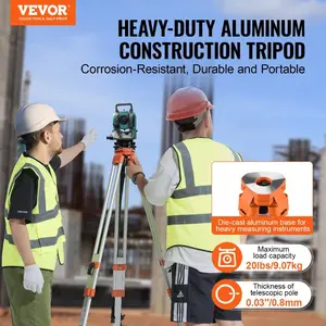 VEVOR Laser Level Tripod Stand, 5/8-11 Thread Mount, 16.53-65.55 inch Height Adjustment Heavy Duty Survey Tripod for Construction Laser Level Scanner, Retractable Legs Non-Skid Feet Professional
