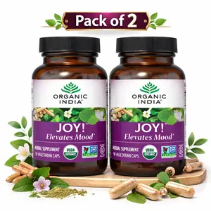 ORGANIC INDIA Joy Herbal Supplement - Immune Support, Promotes Memory & Concentration, Vegan, Gluten-Free, Kosher, USDA Certified Organic, Non-GMO, Calming - 90 Capsules