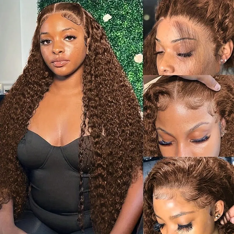 Elegant Deep Brown Kinky Curly Lace Front Wig for Women Heat Resistant Pre-Plucked Synthetic Hair Wigs 13x4 Lace Area Wig with Baby Hair for Daily Wear Holiday Christmas Valentine's Day Wig Mother's Day Gift