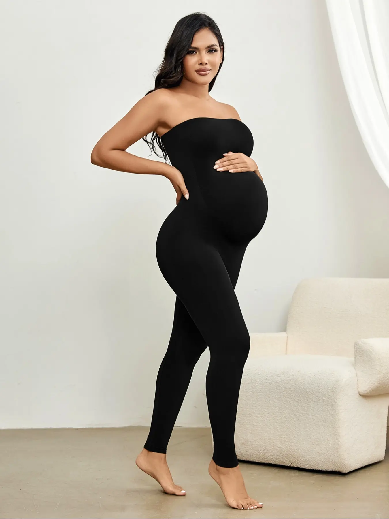 Comfortable Maternity Bodysuit for Pregnant Women, Stylish Tight-Fitting Halter Neck Jumpsuit, Fashionable Pregnancy, Maternity Clothing, Maternity Outfits, Pregnancy Clothes