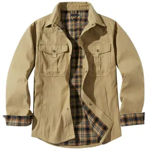 Men's Flannel Lined Shirt Jacket Waxed Cotton Water Resistant
