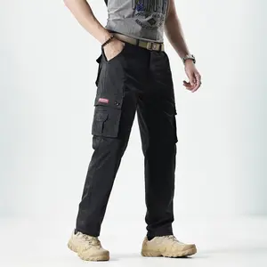 Men's Fitted Plain Solid-Color Straight-Leg Utility Khakis, Multi-Pocket Pants for Casual Everyday Wear, Ideal Father's Day Gift, All-Seasons Menswear Trousers