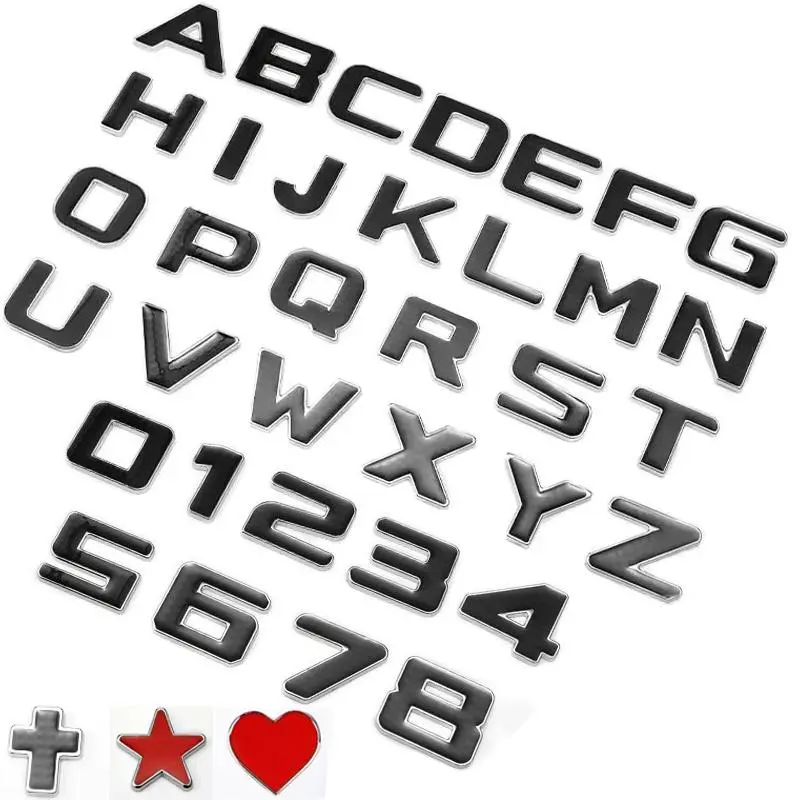 Black Red 3D Metal DIY Letters Alphabet Emblem Numbers English Labeling Motorcycle Car Trunk Logo Sticker Digital Decal Badge