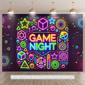 1pc Game Night Party Backdrop - Neon Glow Arcade Banner with GAME NIGHT Text - Retro Gaming Decorations - Durable Polyester Fabric Indoor/Outdoor Photo Booth Background for Birthday, Board Game Party, Esports - Easy Hang No Electricity Needed - Vibrant