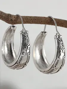 Vintage Textured Hoop Earrings for Women, Chunky Silver Color Statement Hoops, Retro Boho Minimalist Jewelry, All Seasons Wear