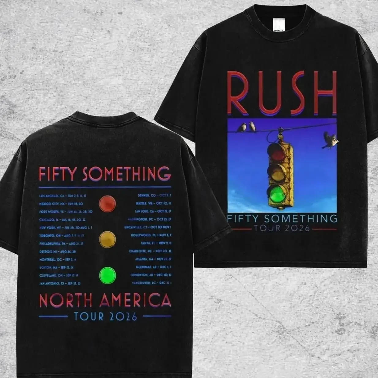 Rush Band Fifty Something Tour 2026 Merch Stoplight Retro Unisex Washed Cotton T-Shirt – Rush Band World Tour 2026 100% Heavyweight Cotton, Classic Rock Cotton Tee, Rock Band Shirt, Gift for Rock Fans, Tshirt, Apparel 0BI