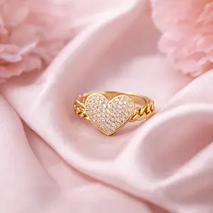 Heart style Gold tone Stainless Steel chain Ring fashion style Jewelry