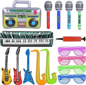 16pcs Simulation Instrument Accessories Music Party Props Simulation Guitar Saxophone Microphone Piano Fun Music Instrument Accessories Interactive Props  Photo Booth Props Quality Materials Reusable Birthday Party Carnival Disco