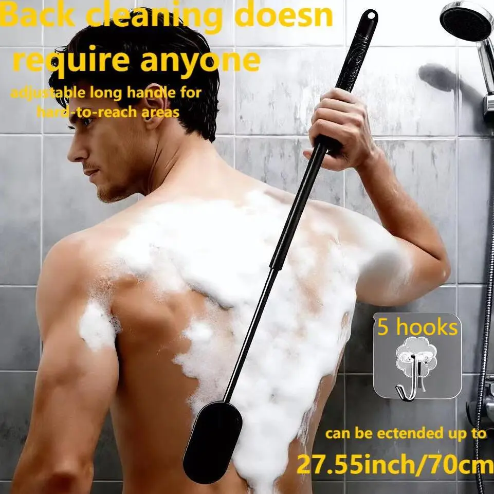 27.5-inch Adjustable Handle Bath Brush | Dual Exfoliating and Massaging Function, Long Handle Design, Soft/Rough Texture, Non-Electric