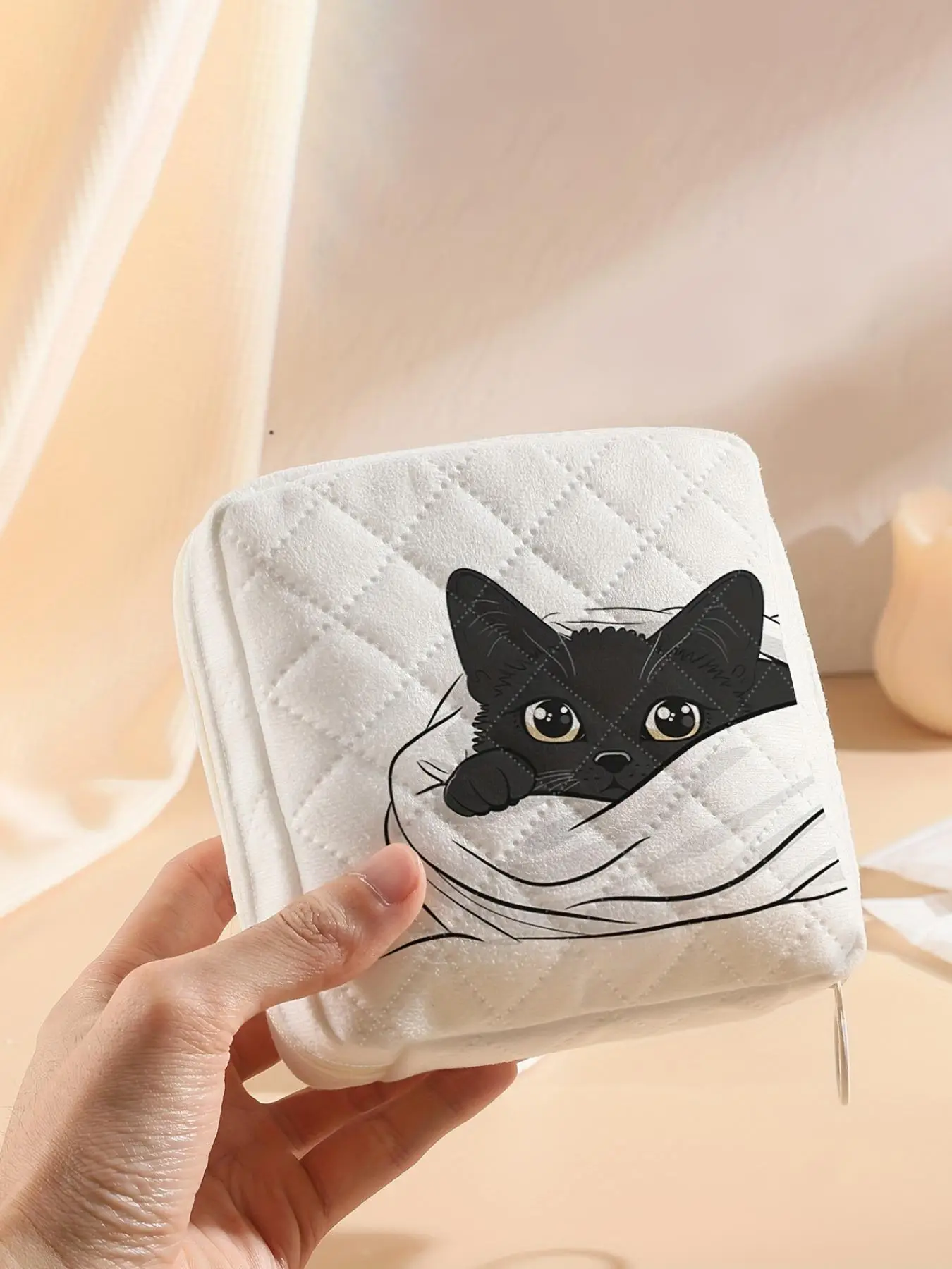 Cute Cat Pattern Sanitary Napkin Storage Bag, Portable Travel Makeup Bag, Cosmetic Pouch, Lightweight Tissue Bag for Women's Products