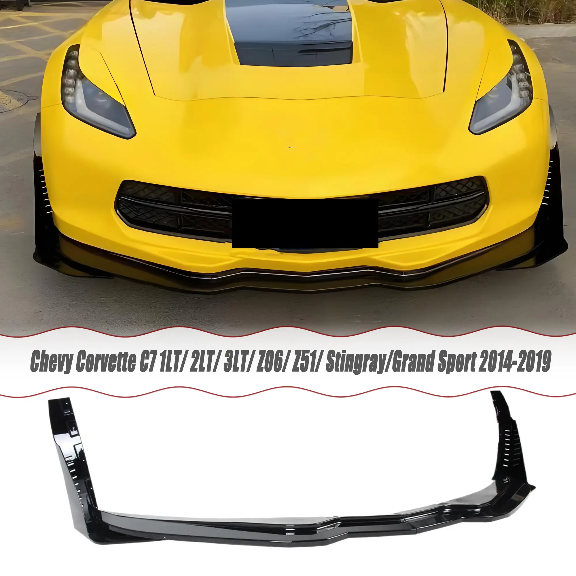 MUTUSAISI Front Bumper Lip Splitter Spoiler + Side Winglets for Chevy Corvette C7 1LT/ 2LT/ 3LT/ Z06/ Z51/ Stingray/Grand Sport 2014-2019