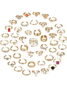 48Pcs Open Toe Rings Set for Women Men Adjustable Vintage Retro Knuckle Ring Bohemian Toe Finger Tail Ring Summer Beach Foot Jewelry 14K Gold Plated Toe Ring