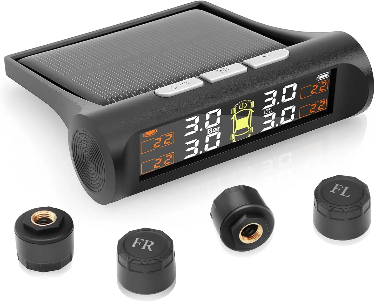 Tire Pressure Monitoring System,Tpms with Solar Charging&Usb Charging,5Alarm Modes, Real Time Monitoring Pressure and Temperature, Auto& Color Display Screens,Suitable for 4 Wheeled Vehicles Avutrel