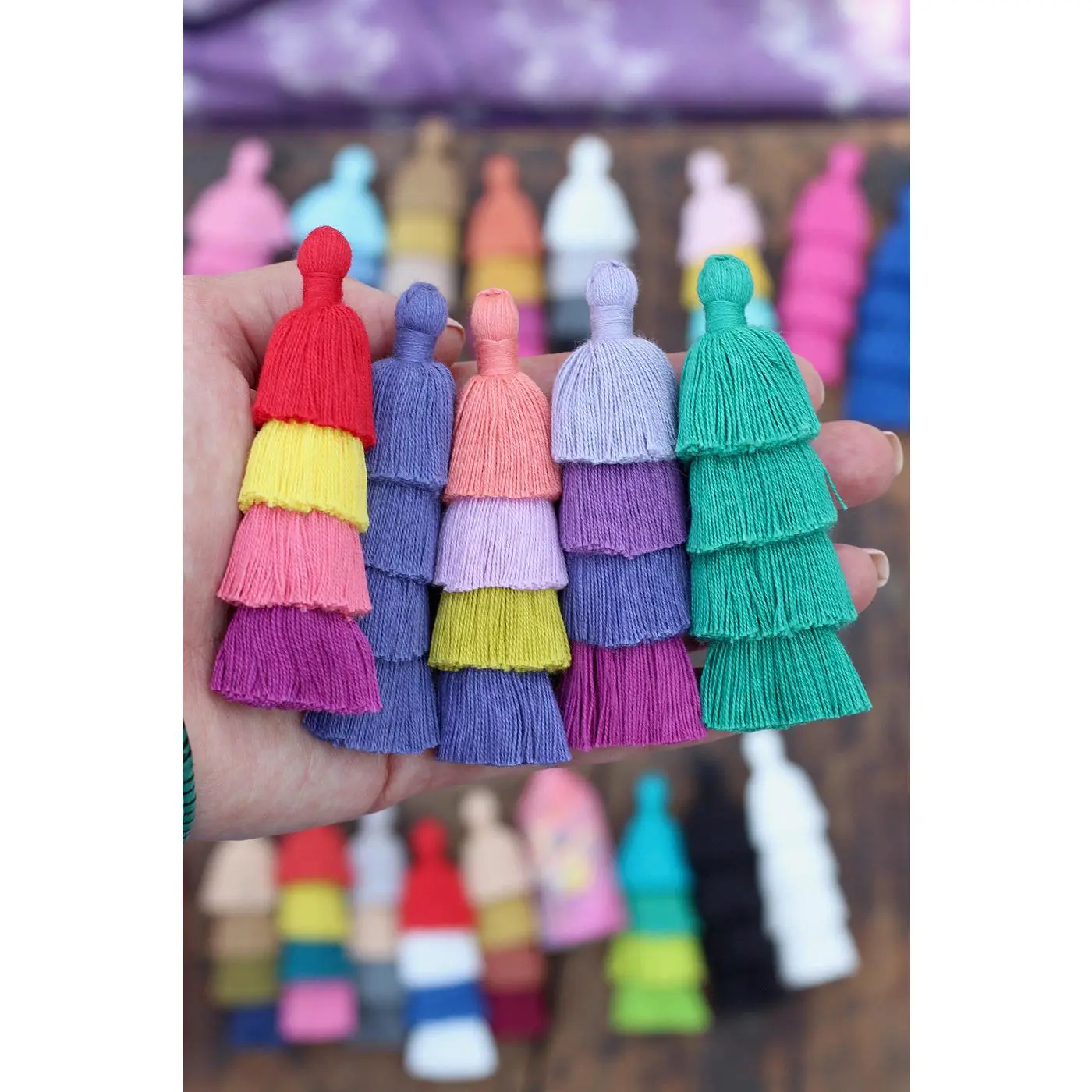 Tiered Tassel, 3" Cotton Fringe Pendant for Jewelry Making, 1 piece
