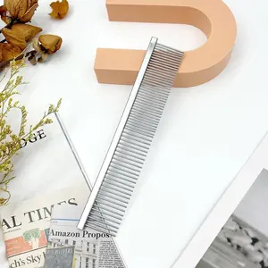 Pet Grooming Comb for Cats and Dogs, Steel Slicker Brush for Detangling, Fine-Toothed Deshedding Tool, Pet Hair Removal Brush