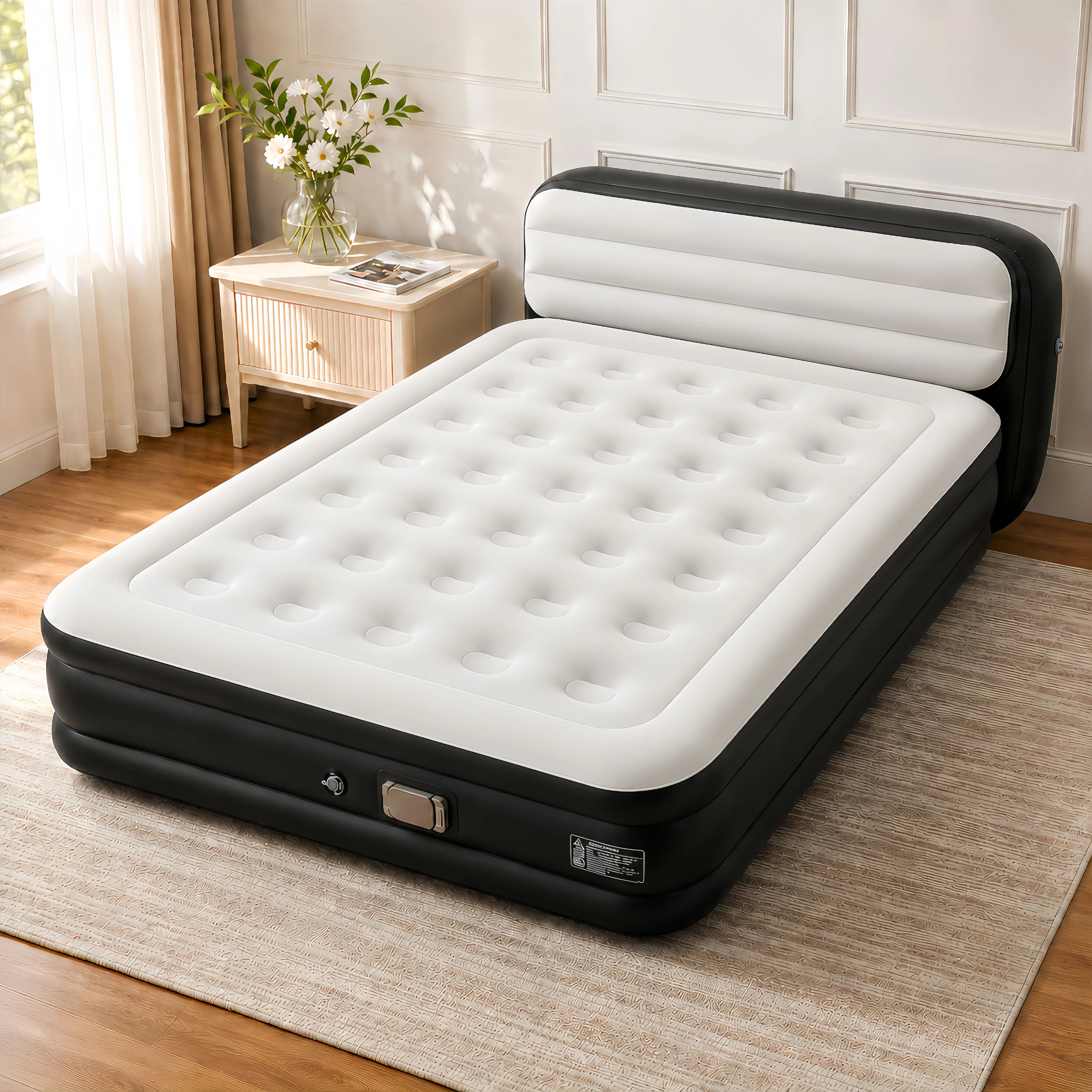 Queen Size Inflatable Airbed with Built-in Headboard - Built-in Electric Pump - 18in Height - 600lb Capacity - Adjustable Firmness - Customizable Support - Durable Materials - Ideal for Guests