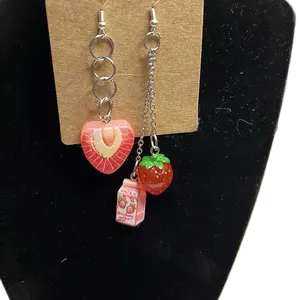 Strawberry Kisses 2-Piece Jewelry Set, Dangle Earrings with a Cute Charm Bracelet