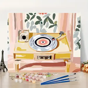 16x20 Inch Unframed DIY Paint by Numbers Vintage Record Player Leisure Time Acrylic Number Coloring Beginner Vintage Slow Living Series Phonograph Nostalgic Personalized Wall Decor + Heartfelt Hot Gift, Acrylic Paint Brush
