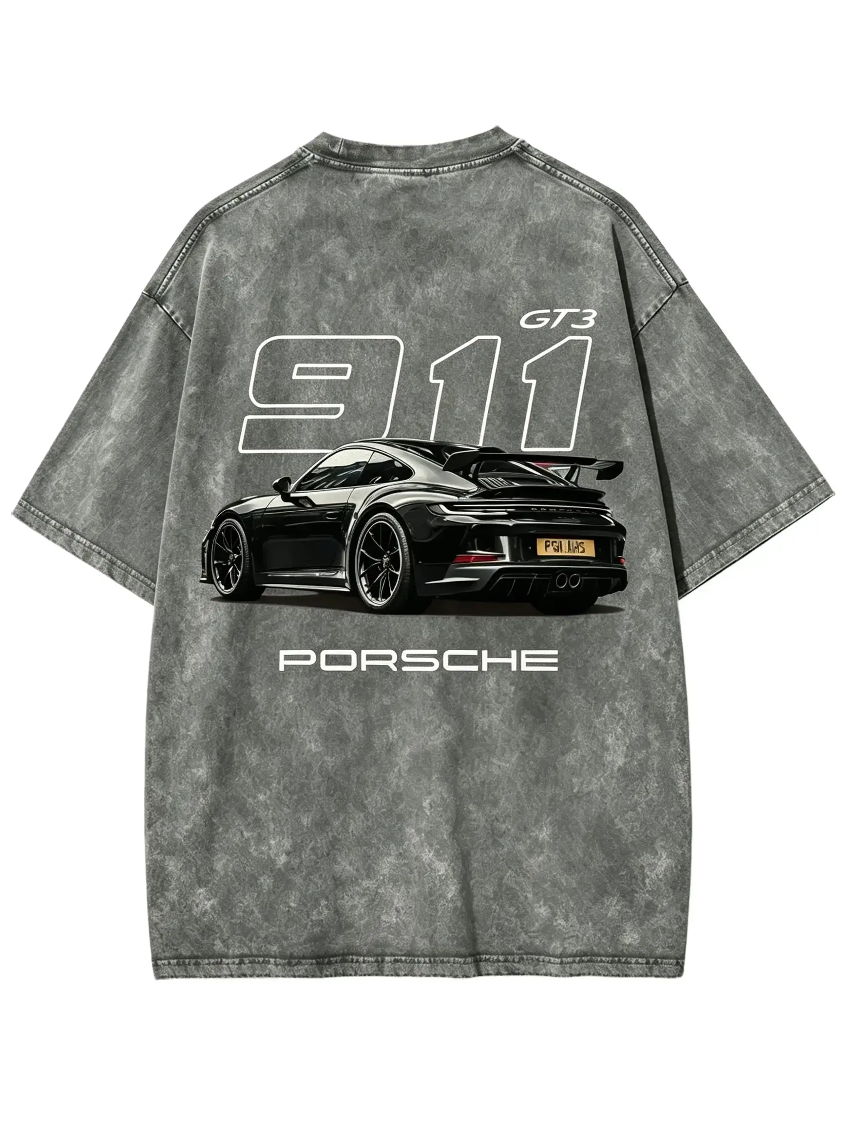 Racing Tshirt Unisex Fit Washed Cotton T-Shirt Oversize Menswear Tops  Streetwear Round Neck shirt,  Heavyweight Vintage Washed Grey Porsch 91 GT Graphic T-Shirt,Retro German Supercar Track Day Streetwear Tee Casual Graphic Top Shortsleeve
