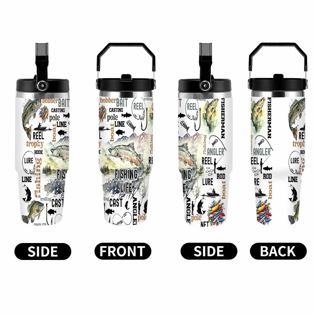 Fishing Themed Car Cup Tumbler (40oz/30oz/20oz) Bass Fish Angler Print Stainless Steel Insulated Travel Mug Outdoor Fishing Gear Boat Camping Father's Day Gift Outdoorsmen summerwins Summervibes, dealsforyou, midyearsale, restock, dealsforyoudays, DFYD