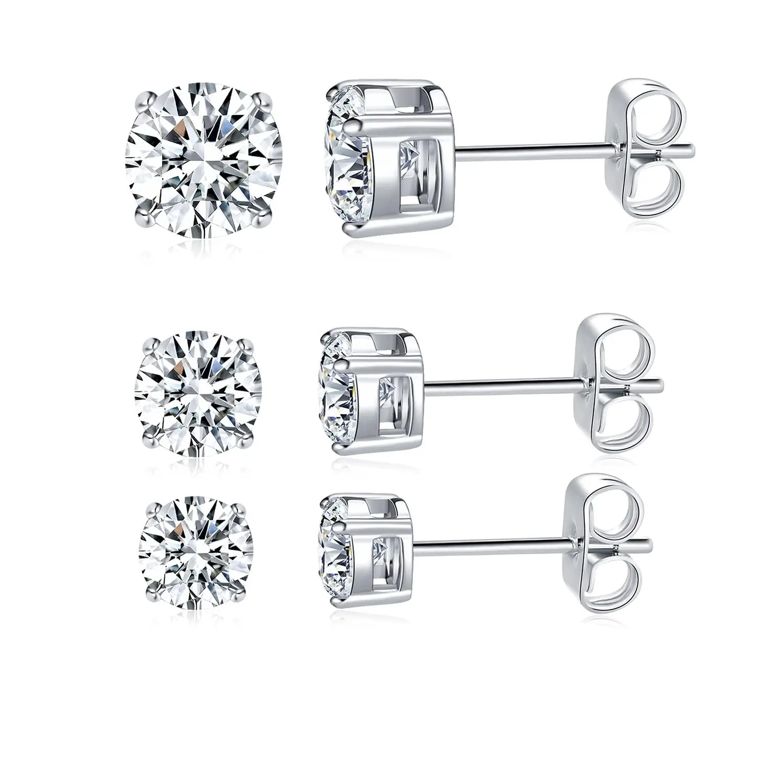 Unisex Hypoallergenic Titanium Alloy Earring Stack - 3-8mm Sparkling AAA+ Hand-Crafted Lab-Created CZ Studs, Stainless Steel, Butterfly Buckle, Elegant Daily Wear Accessory