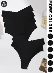 6 pieces of women's black thong underwear - sexy and minimalist daily outfit, suitable for Valentine's Day, Halloween, and Christmas, women's lingerie and panties.