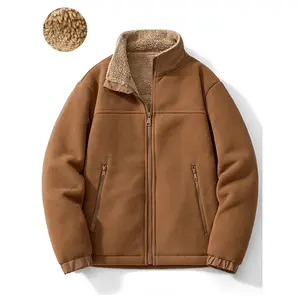 Men's Solid Funnel Neck Zip Up Fleece Jacket, Regular Fit Casual Long Sleeve Pocket Thickened Outerwear for Fall & Winter, Men's Clothes for Daily Wear